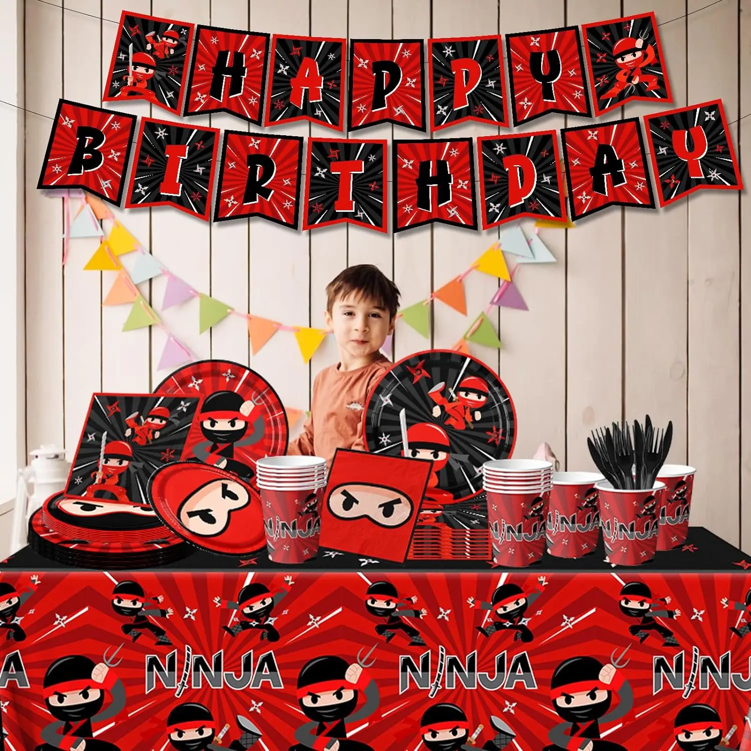 Ninja Masked Children\'s Birthday Party Decoration Paper Cups Napkins Tablecloths