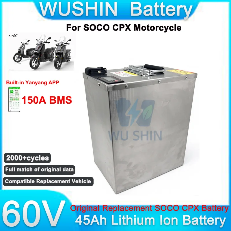 60V 45Ah Lithium-ion Replacement Battery Pack for Super Soco CPX Scooter Built-in Smart BMS Supports OEM Vehicle Data