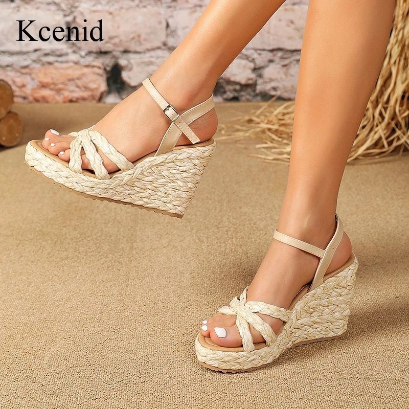 Kcenid Ankle Strap Gladiator Wedges Shoes For Women Summer Platform High Heels Sandals Shoes Woman Narrow Band Open Toe Pumps