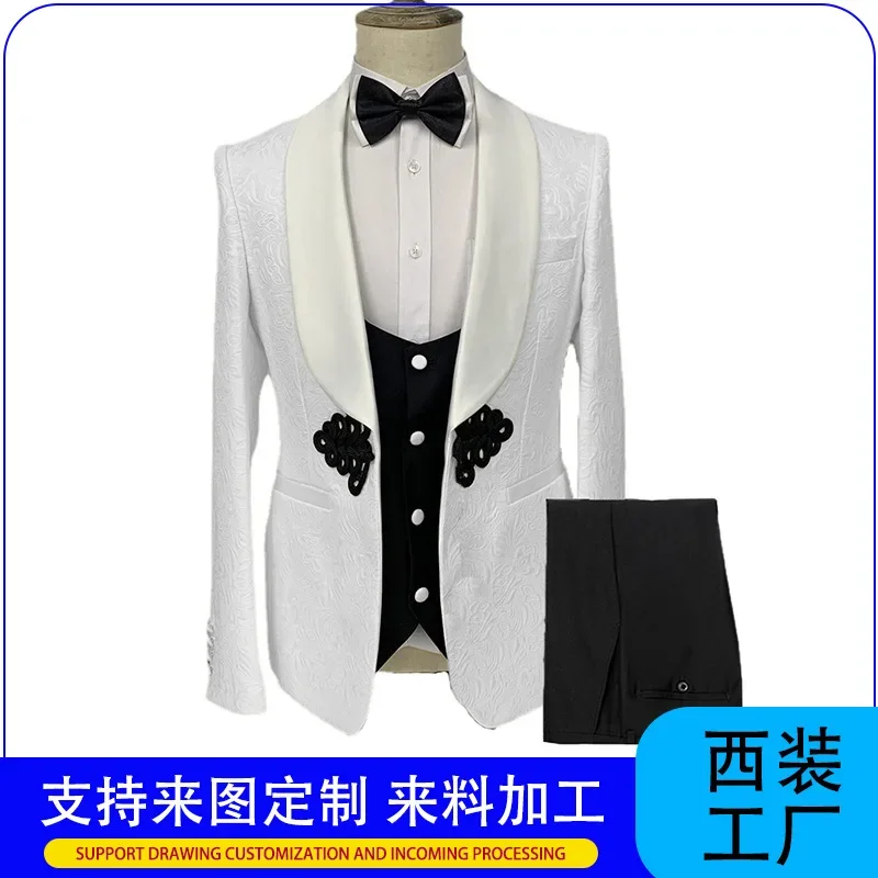 2024The new hot selling men's suit three-piece jacquard wedding new best man dress trajes elegante para hombres trajes de hombre