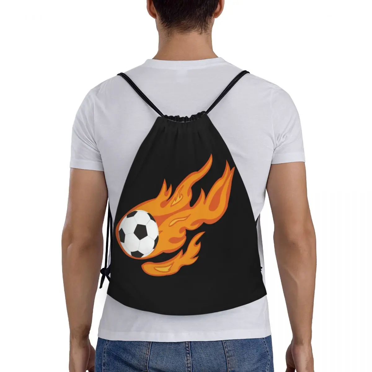 Custom Soccer Fire Football Drawstring Bags for Training Yoga Backpacks Women Men Sports Gym Sackpack