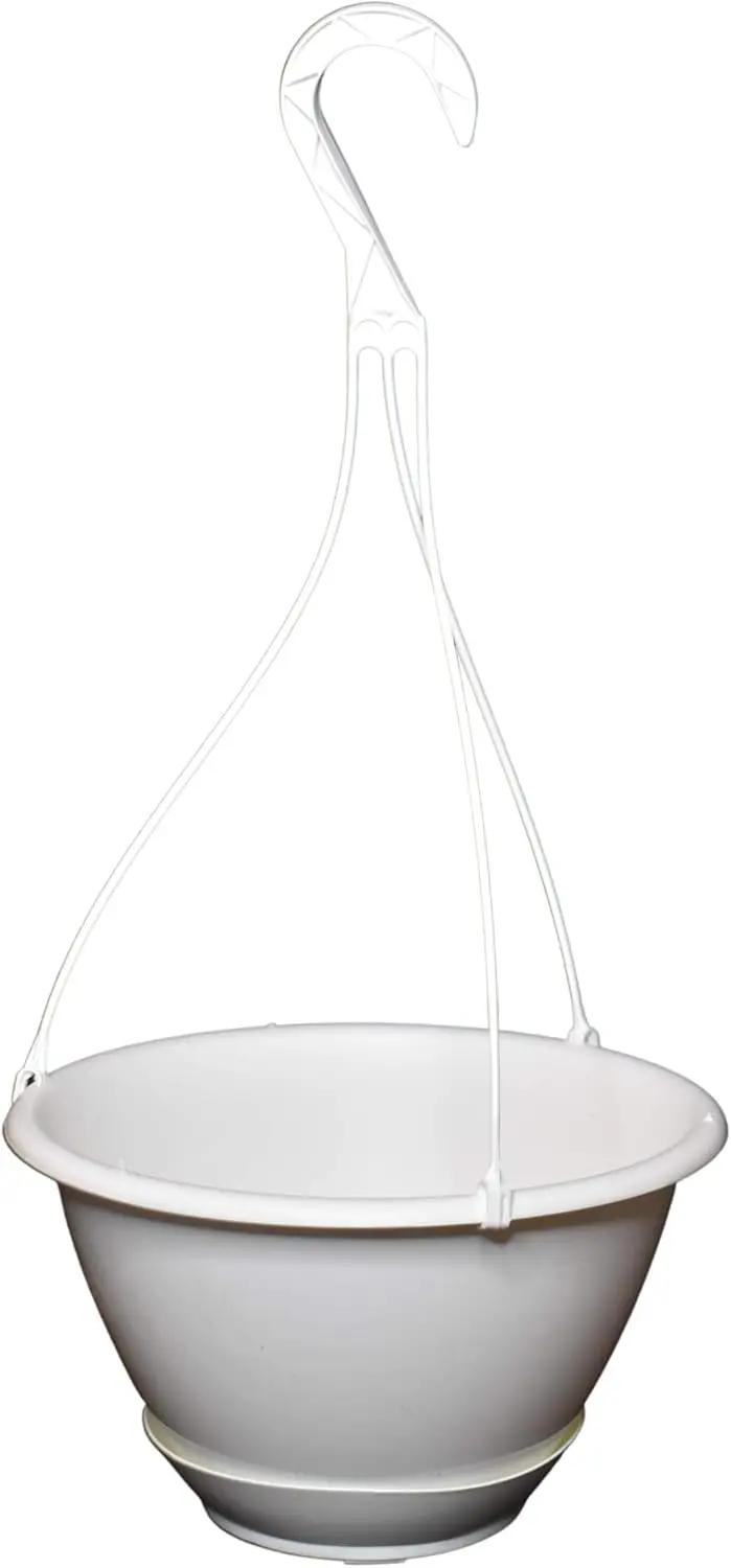 

10-дюймовая белая пластиковая подвесная корзина с поддоном для использования в помещении/на улице (5 шт.)