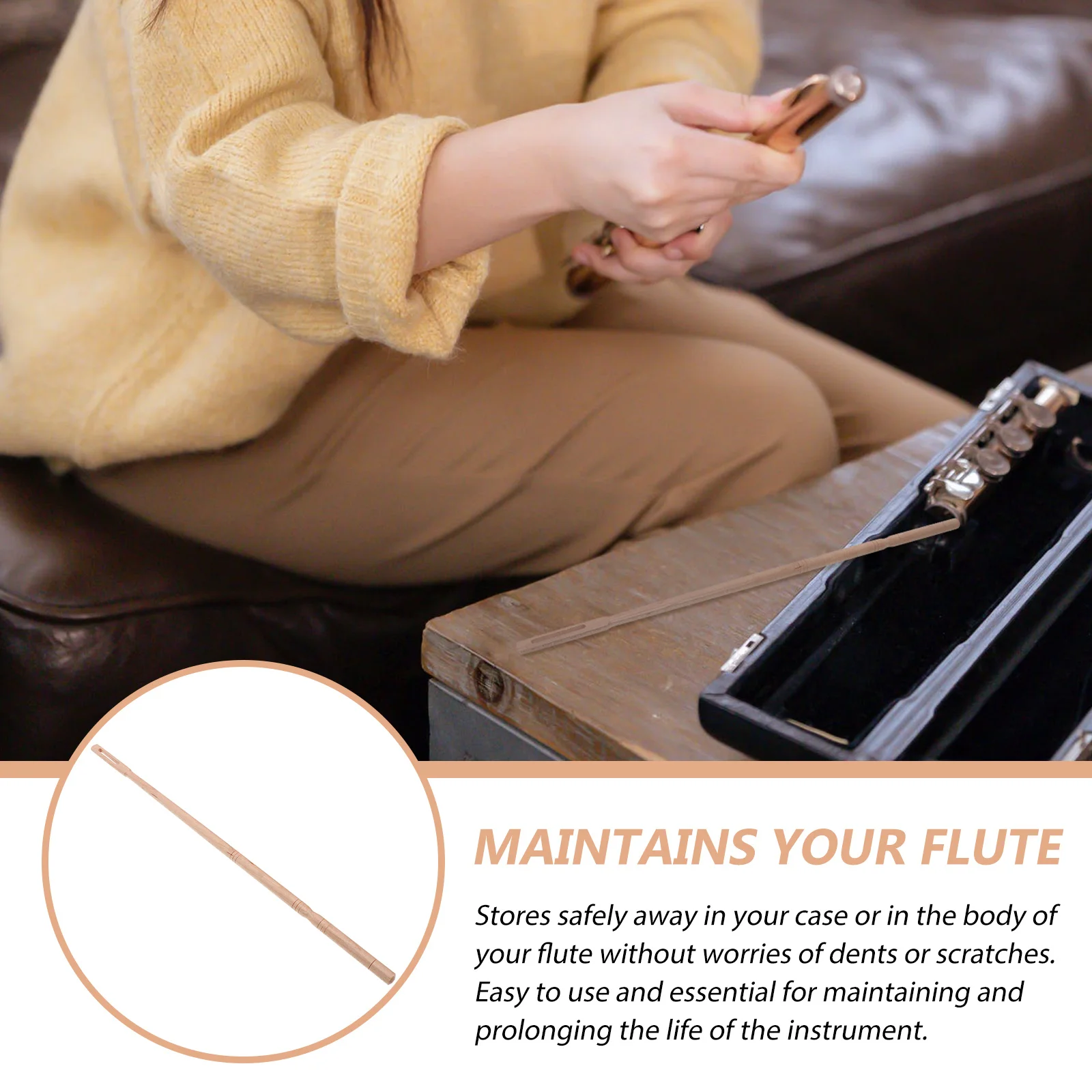 

Flute Cleaning Stick Premium Wooden Rod Durable Lightweight Easy Use Flute Accessories Essential Maintenance Tool
