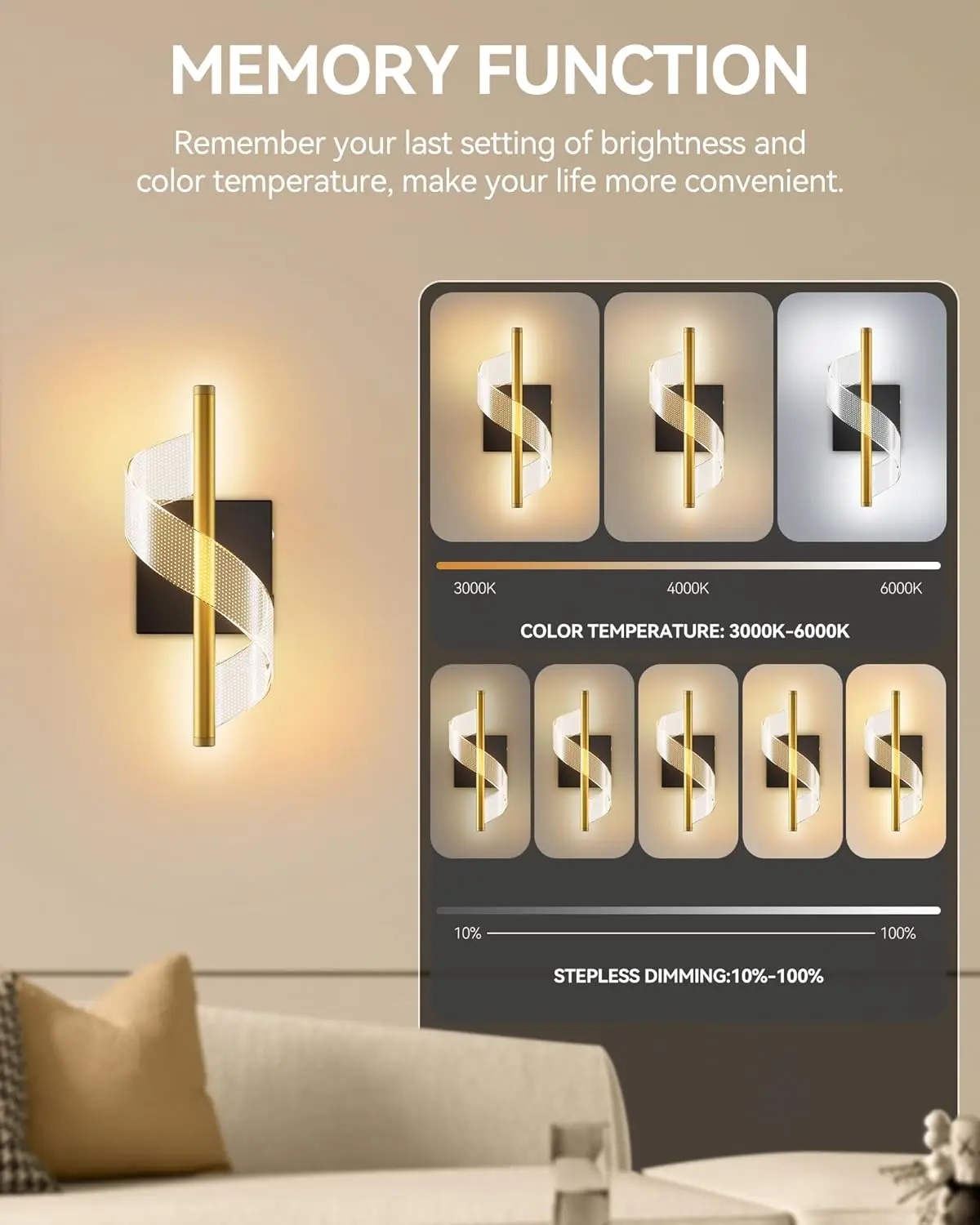 2pcs Rechargeable Wall Lights Battery Operated Wall Sconces 10000mAh Wireless No Drilling Wall Lights 3 Color LED Wall Lights