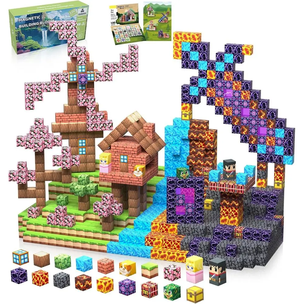 

100-Piece Magnetic Building Blocks Set, Educational STEM Toys for Kids Aged 3+, Ideal Gift for Boys and Girls (Forest Sword Them