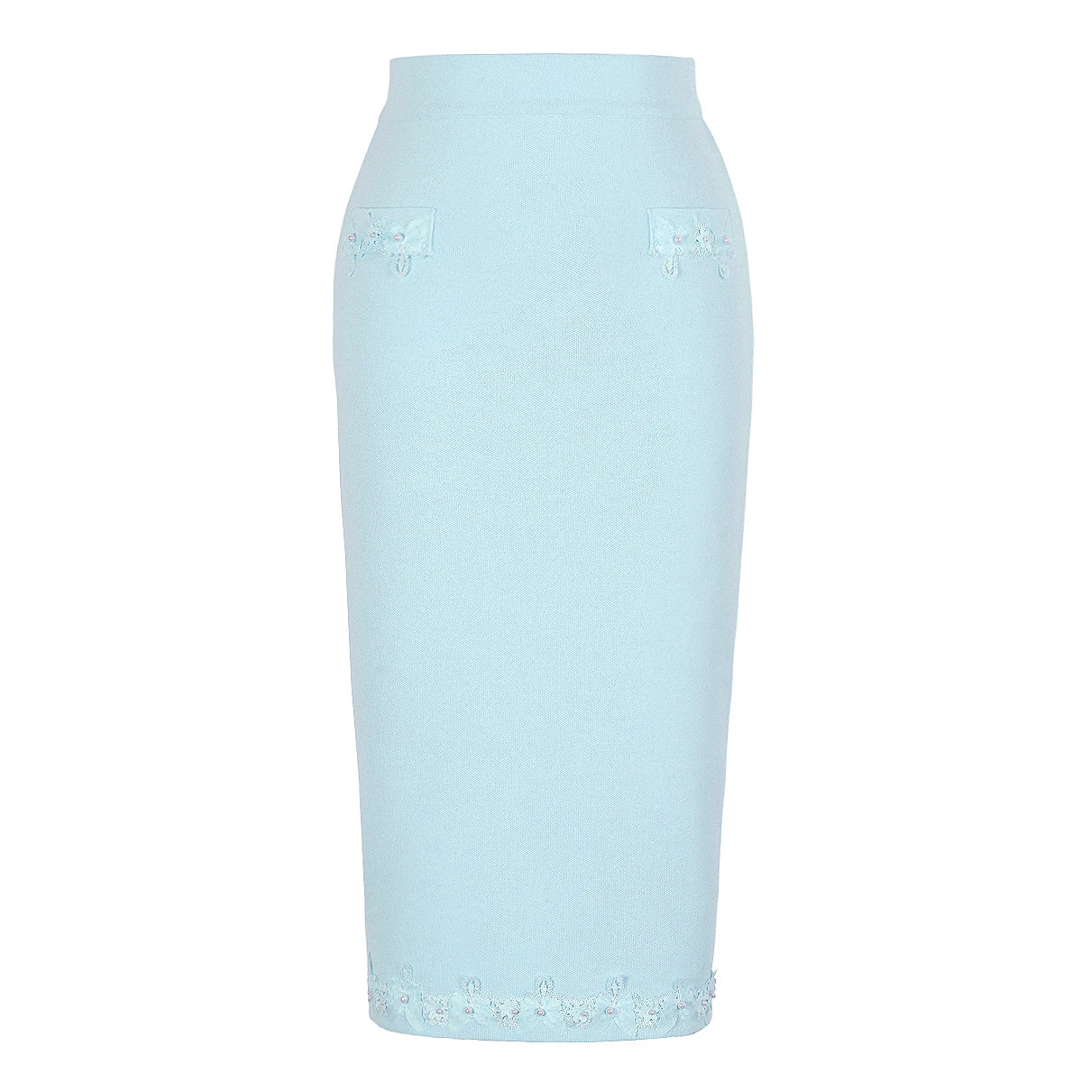 

High-Quality Summer New Fashionable Temperament Commuting Short-Sleeved Round-Neck Lady's Beaded Flower Knitted Top + Skirt Set
