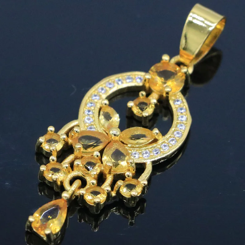 

SheCrown Buy 5 Get 1 Free 42x16mm Eye Catching Golden Citrine White CZ Women Gold Silver Pendant