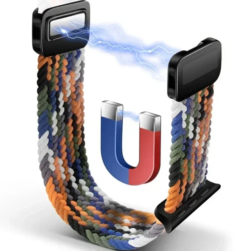 ナイロン編組ループストラップ Apple Watch Ultra2 49 ミリメートル 9 8 7 45 41 ミリメートル金属磁気ブレスレットリストバンド 6 5 4 3 SE 44 40 ミリメートルバンド