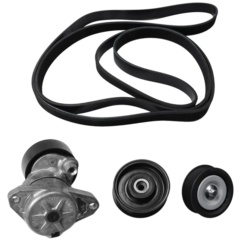 Engine Drive Belt Tensioner Assembly & 2 Idler Pulleys & Belt for Mercedes-Benz M272 M273 2722000270+1419+1019+6PK2400