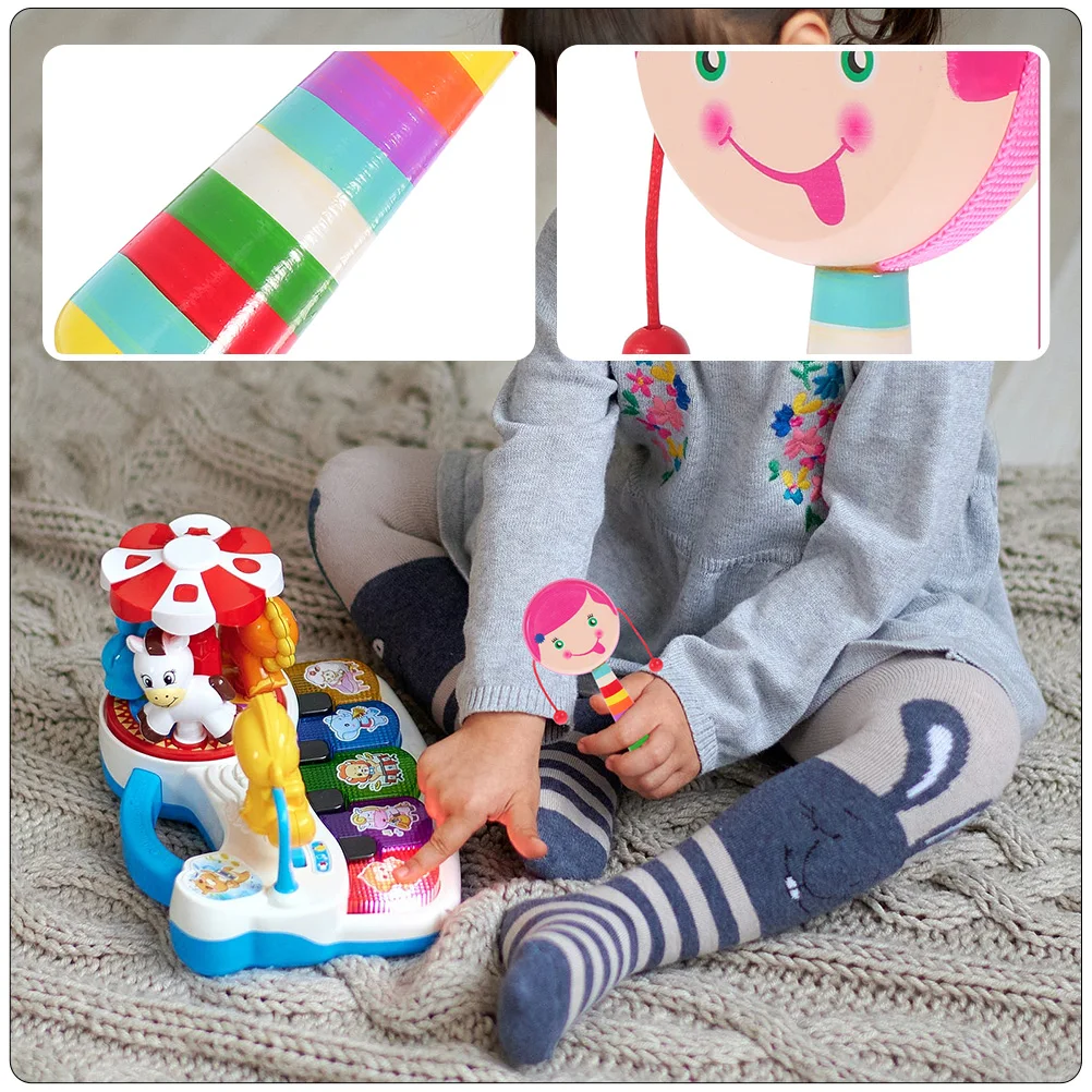 

2pcs Wooden Sturdy Baby Hand Rattle Small Musical For Kids With Cartoon Design Safe Lightweight Skin-Friendly Handheld