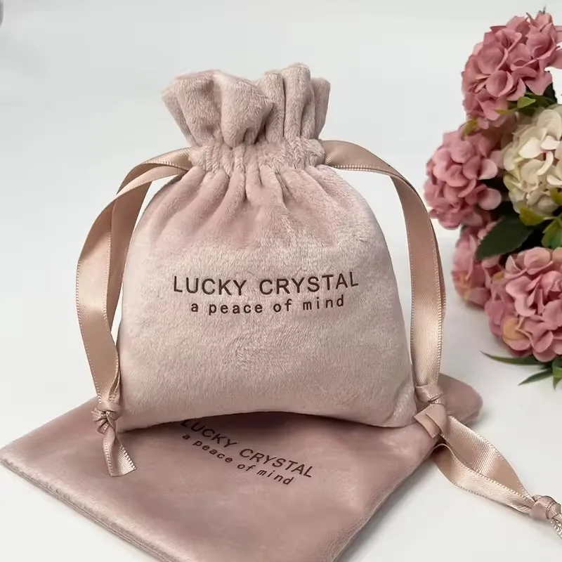 Custom logo printing drawstring pouch small custom jewelry gift velvet bag  Jewelry Ring Packaging Bags Wedding Party Favors Bag