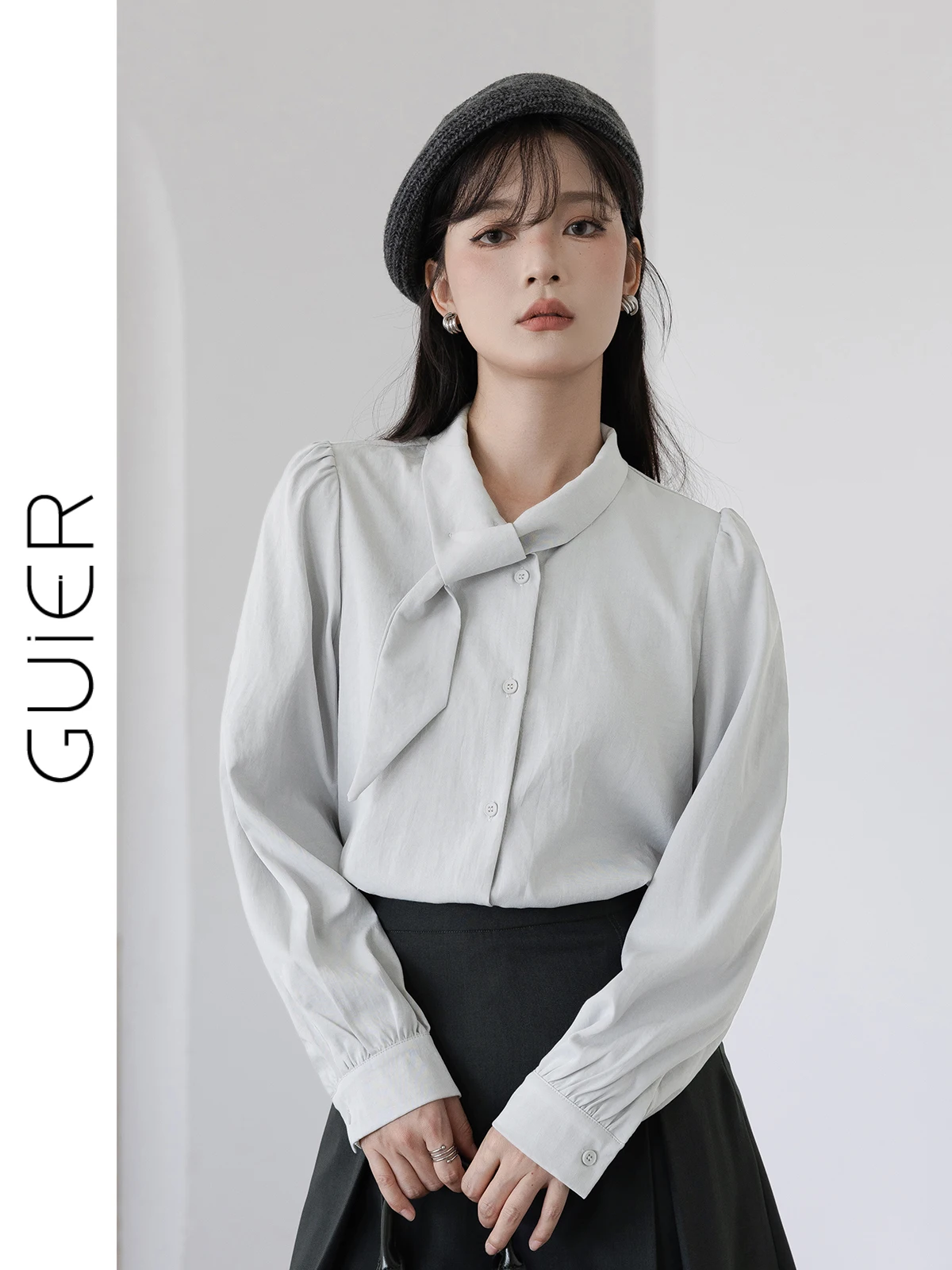 

Женская блузка Guier с длинным рукавом, приталенная, повседневная, свободного кроя, осенняя новинка, модная офисная одежда