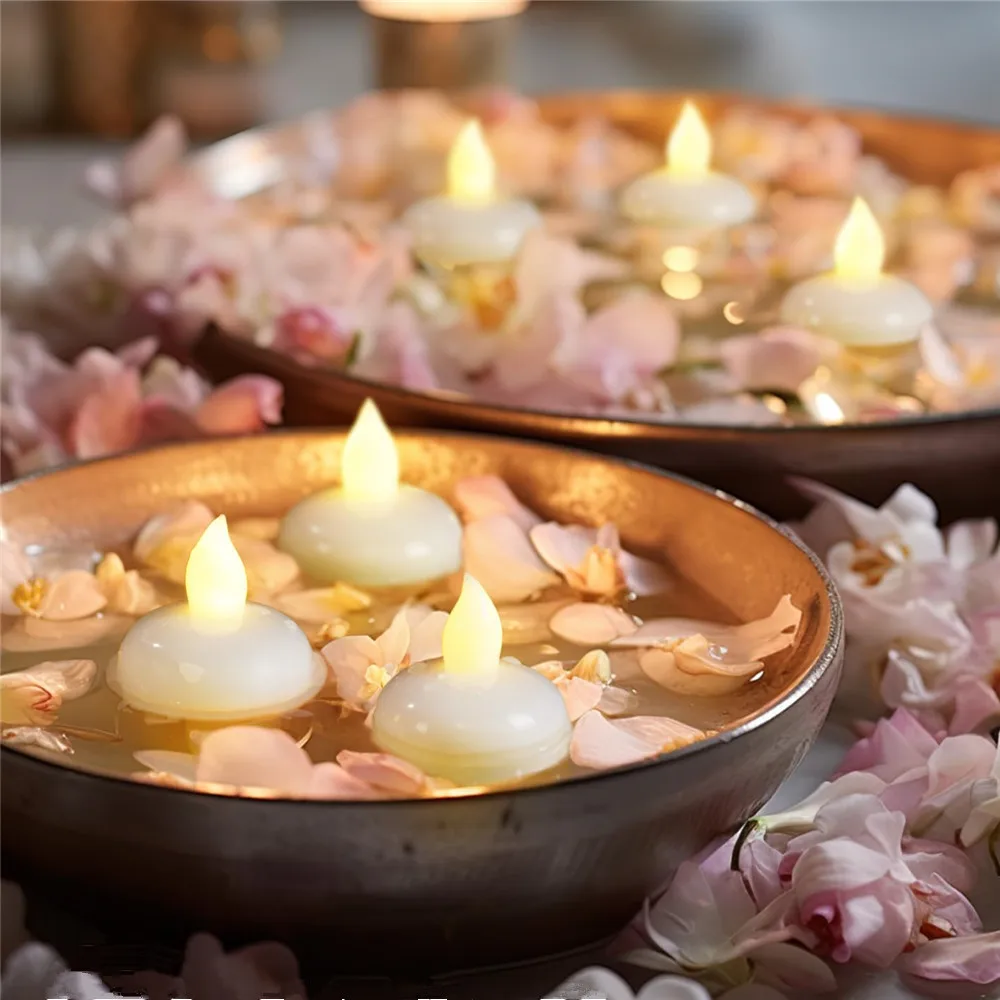 12/24 Pack Flameless Floating Candles Warm White LED Flickering Tealight Decor for Wedding Party Centerpiece Pool Christmas