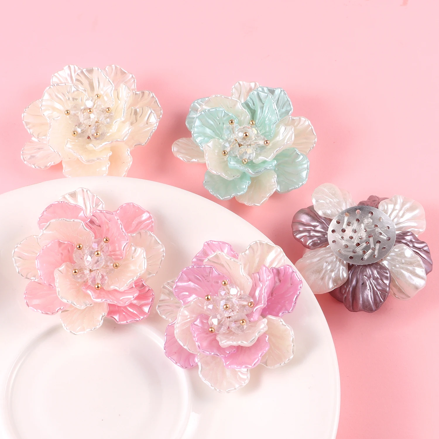 1/5 Stück ABS Perlen Kamelien Blumen, für Kleid Taschen Schuhe Brosche Perlen Schmuck und DIY dekorative Accessoires