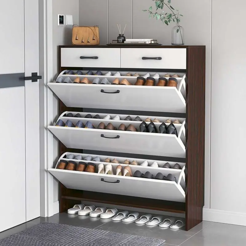 

Wooden Shoe Cabinet Entryway Large Capacity Shoe Storage Organizer Freestanding Shoe Rack with Flip Drawers