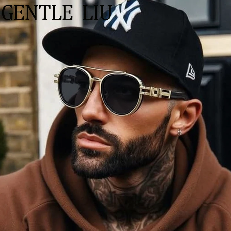 

Oval Sunglasses Men 2025 Luxury Brand Vintage Round Double Beam Metal Frame Sun Glasses For Male Driving Outdoor Eyewear UV400