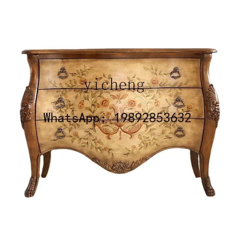 LYY  Retro Three-Bucket Cabinet Solid Wood Bedroom Living Room Storage Cabinet Light Luxury Wall Cabinet Color