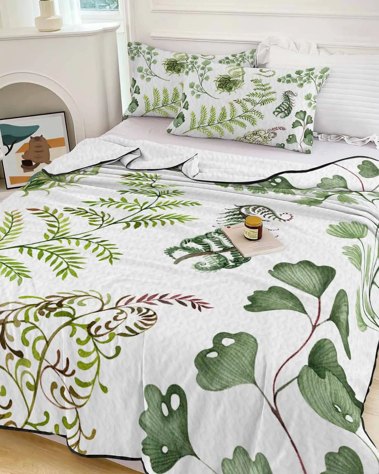 

Green Fern Texture Cooling Blankets Air Condition Comforter Lightweight Summer Quilt for Bed Breathable Soft Thin Quilt