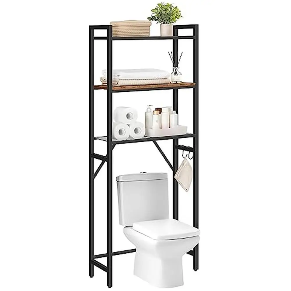 

3-Tier Bathroom Space Saver Organizer Shelf with Hooks Freestanding Over The Toilet Storage Rack Bathrooms and More Stable and