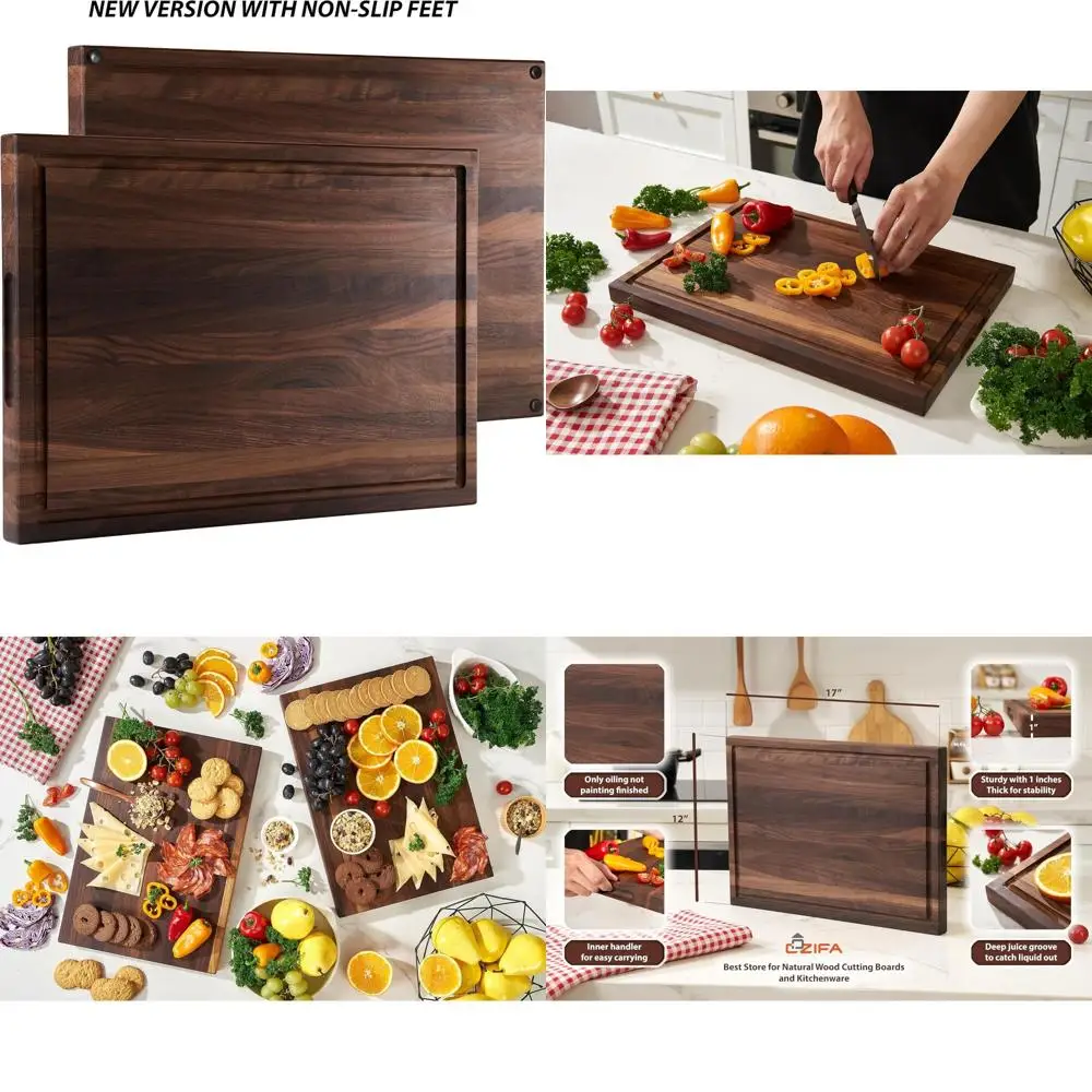 

Thick Walnut Cutting Board 17x12x1 Inch with Juice Groove, Handles, Gift Box, Finished for Kitchen Use