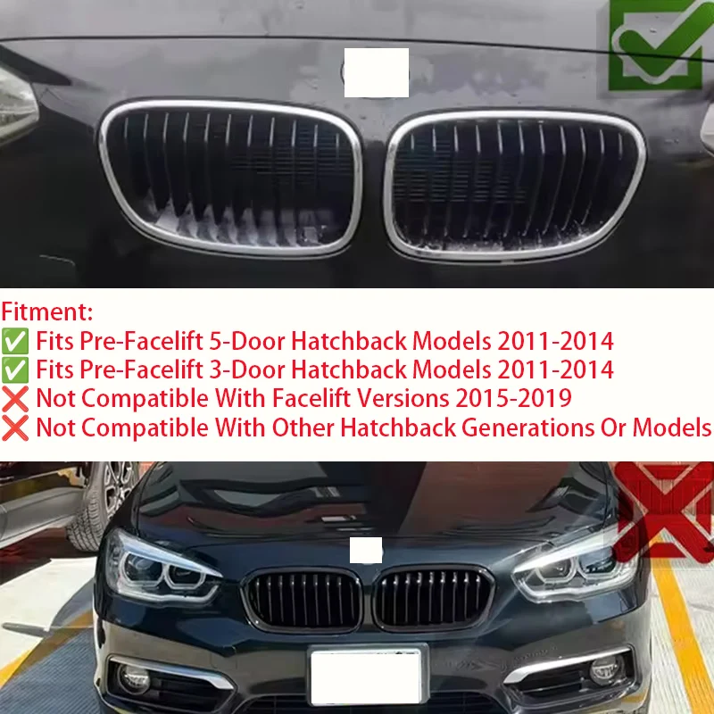 Sport Dual Slat Front Grille With Color Stripe Gloss Black Exterior Decor Styling Part Fits 2011-2014 5 Door Hatchback