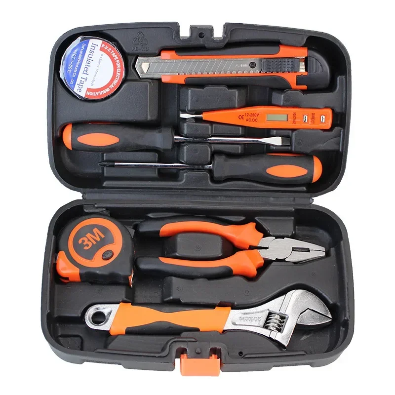 Multifunctional Tool Set General Household Hand Kit with Plastic Toolbox Storage Case Various Types Small Hand Tool Kit Orange