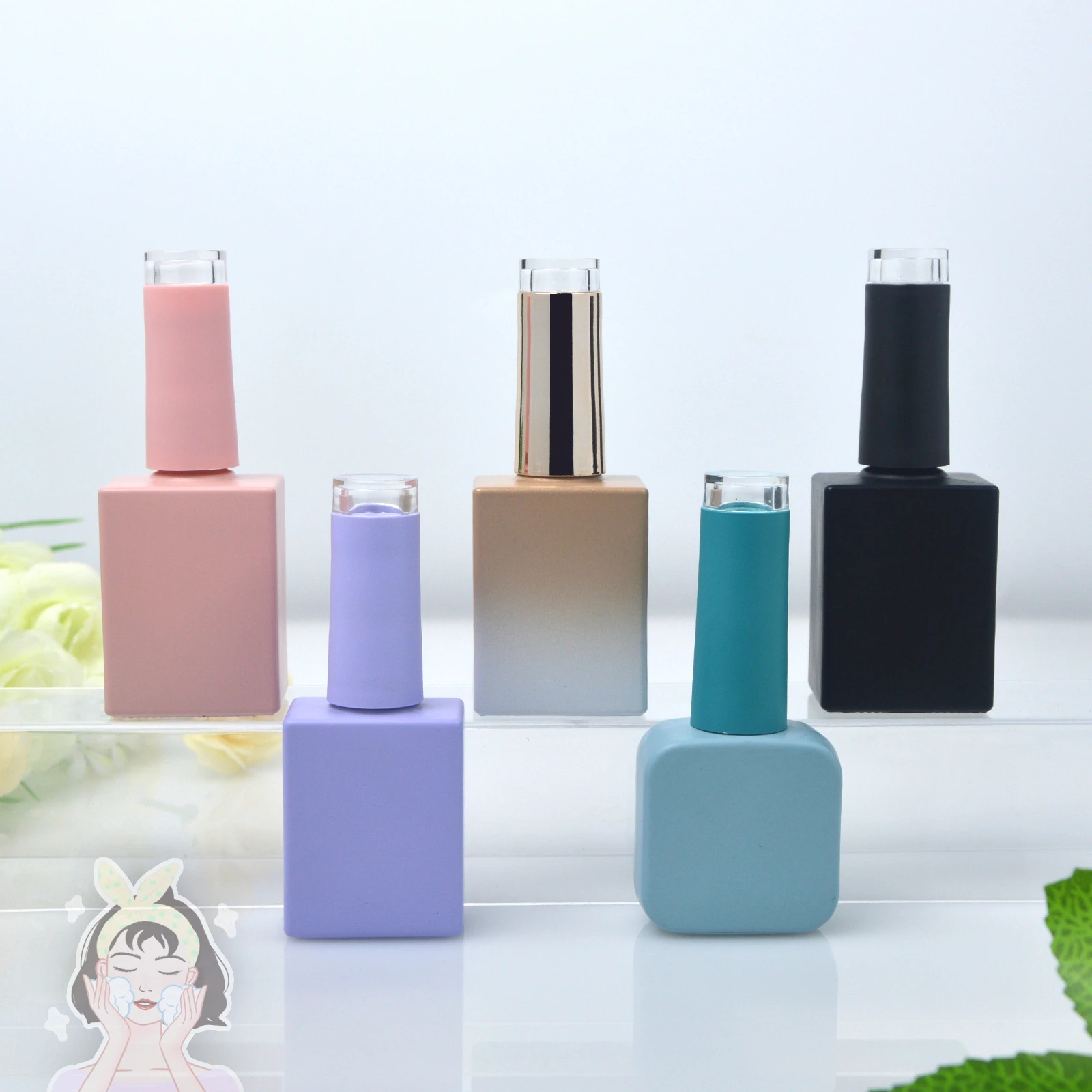 Colorful Nail Polish Bottle Spray Coated Glass Bottle Portable Gel Container Filled Storage Box Square Makeup Tube Brush