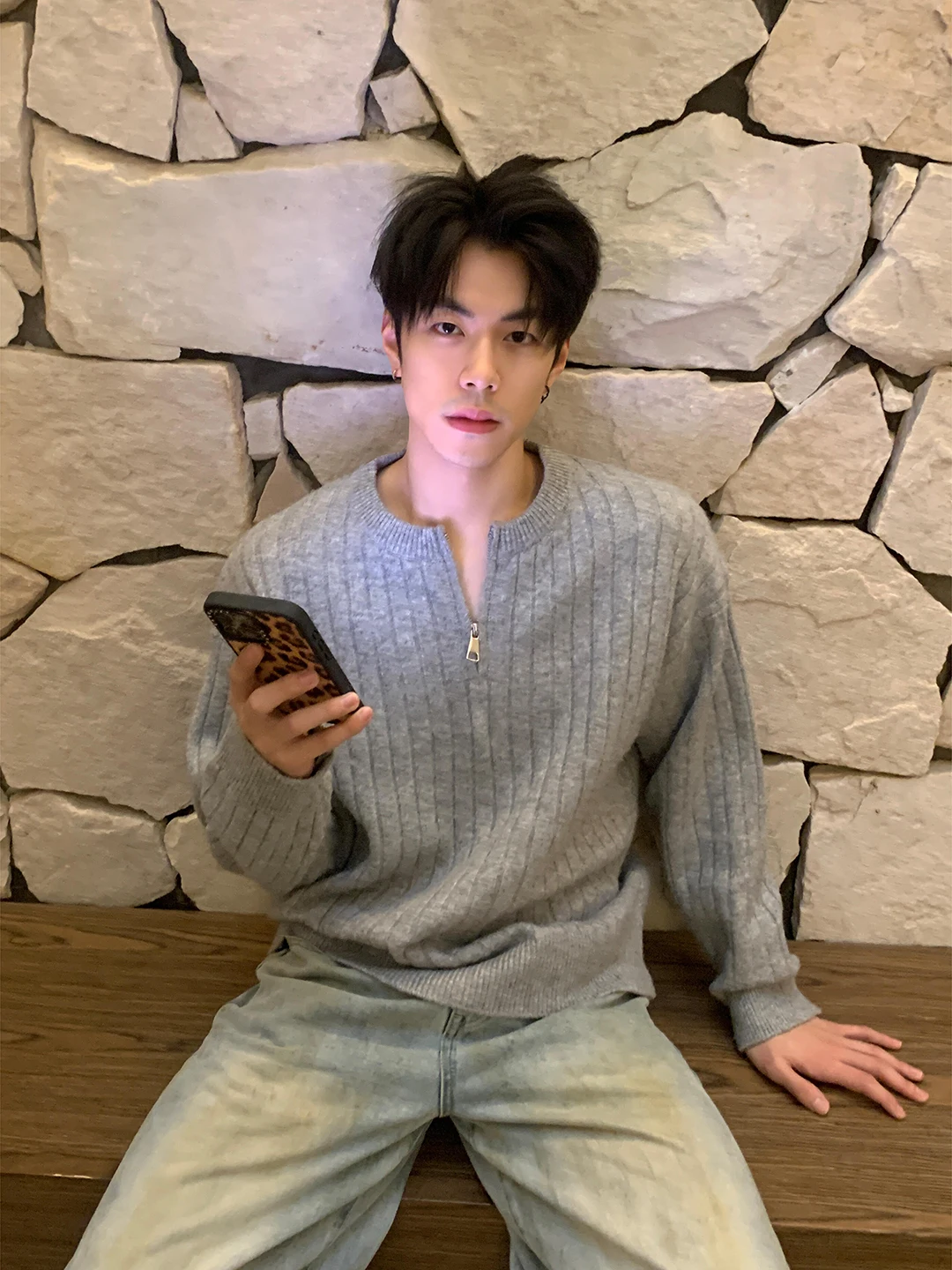 

Мужской вязаный свитшот на молнии с длинным рукавом, осенне-зимний, в корейском стиле, в полоску, для повседневной носки, базовый слой, крутой дизайн.