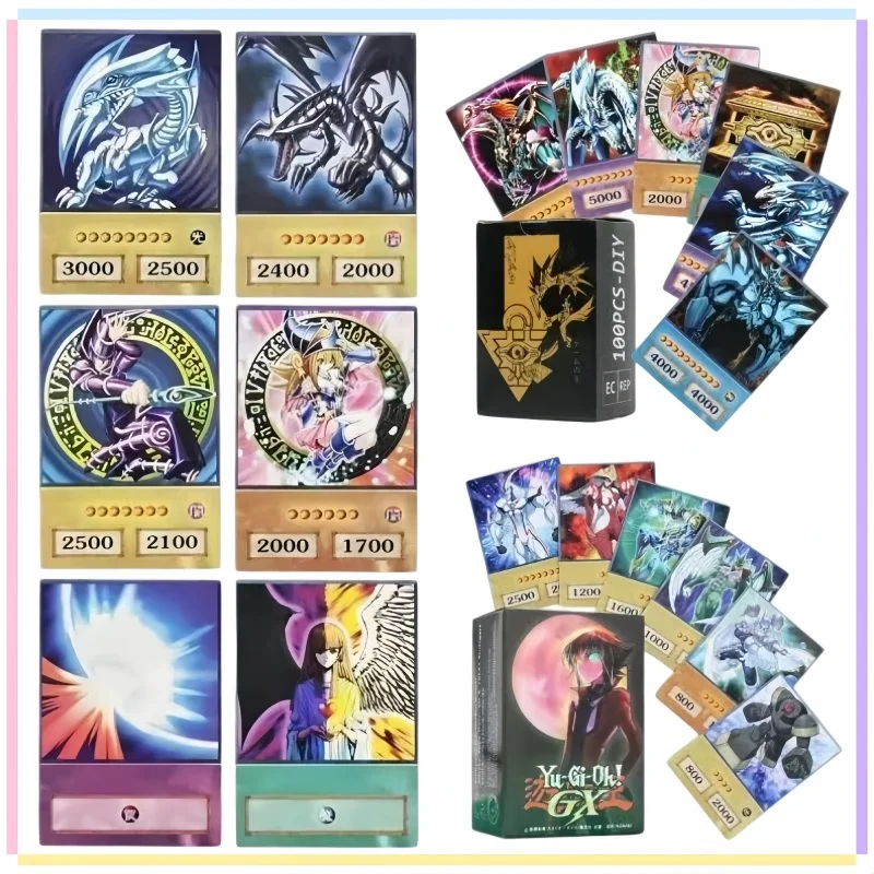 100pcs Yu-Gi-Oh Anime Style Cards Blue Eyes Dark Magician Exodia Obelisk Slifer Ra Yugioh DM Classic Proxy DIY Card Kids Gift