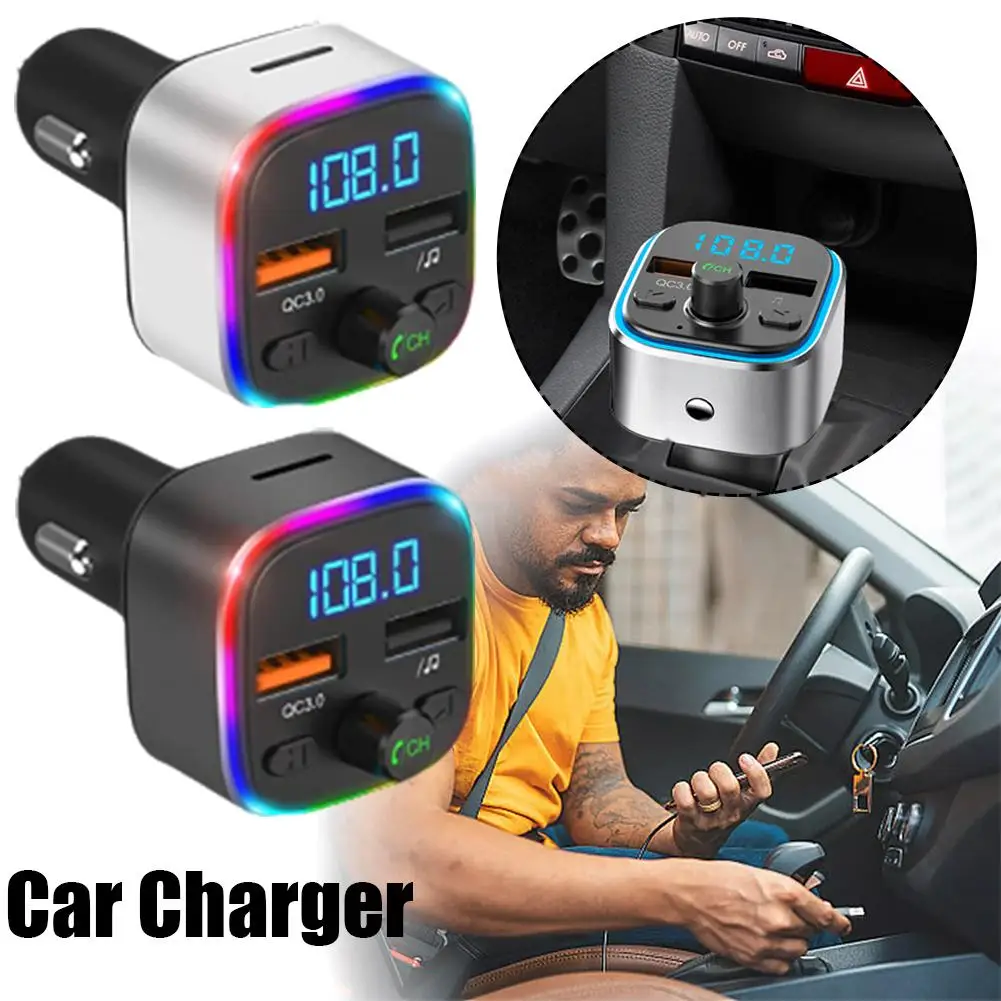 USB Car Charger 2-Port Digital Display LED Light Car Power Adapter QC Fast Charging Cigarette Lighter For IPhone 16/15 A0X9