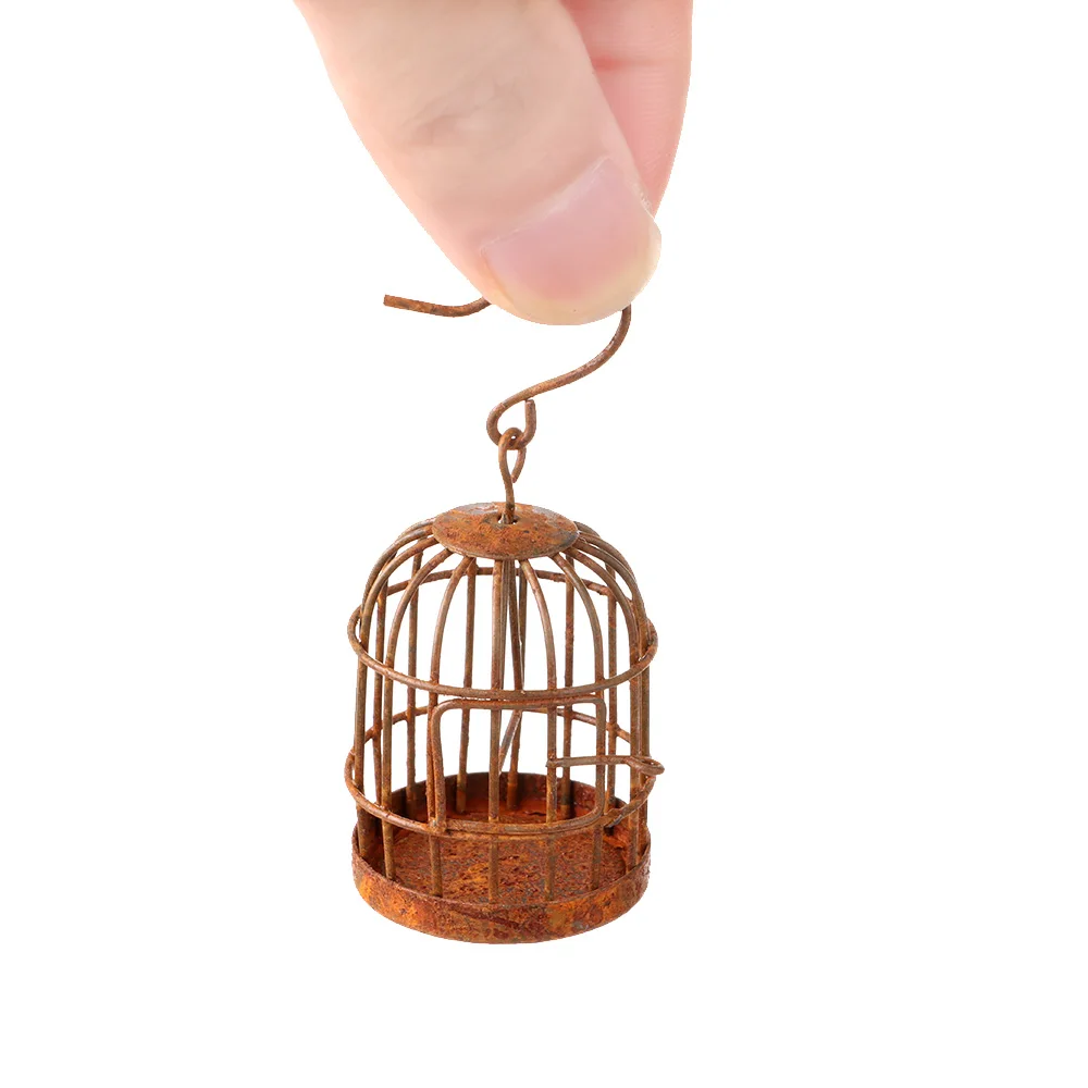 Mini Iron Metal Bird Cage Creativity Small Bird Cage Ornament Micro Landscape Hollow Hanging Decor Doll House Desktop Decoration