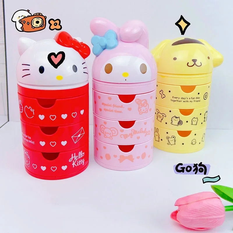 

Sanrio Kawaii Hello Kitty Three-layer Storage Drawer My Melody Pom Pom Purin Anime Cartoon Fashion Exquisite Bedroom Jewelry Box