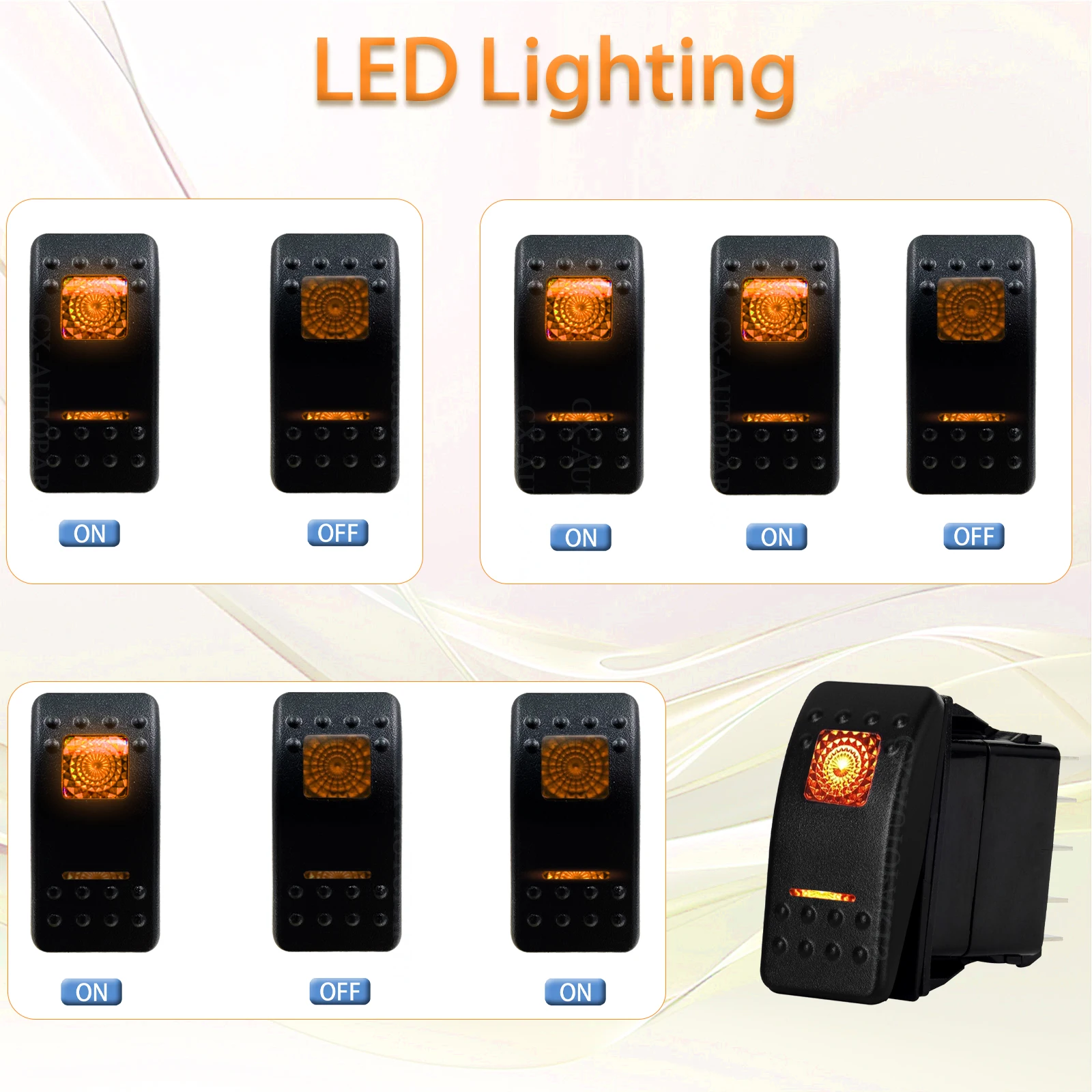 Waterproof Marine Rocker Switch 12V 24V SPST ON-OFF DPDT ON OFF ON / OFF ON 3-Way Amber LED Toggle for Carling ARB RZR 4x4 RV view 3
