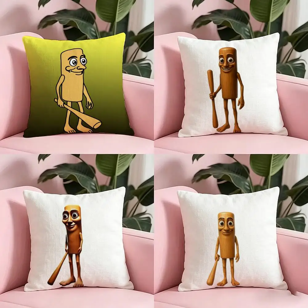Cartoon T-Tung Tung Tung SahurS Cushion Cover Anti-dustmite Pillowcase Invisible zipper silky short plush Sofa cushion cover