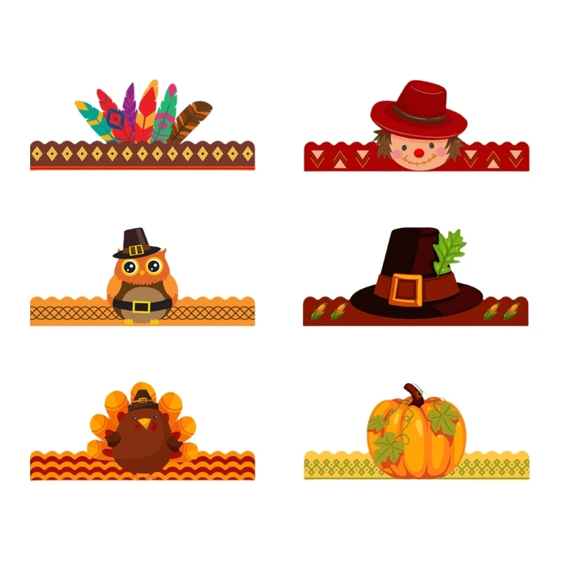 Novelty Turkey Shaped Hat Festival Paper Hat Headwear for Thanksgiving Parties and Holiday Gatherings 6Pcs/Bag