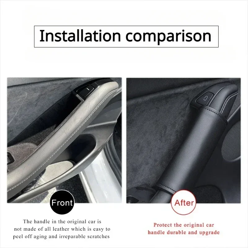 Door Inner Handle Protector Cover for Tesla Model 3 Model Y Juniper 2026 Leather Door Handle Gloves Car Interior Accessories