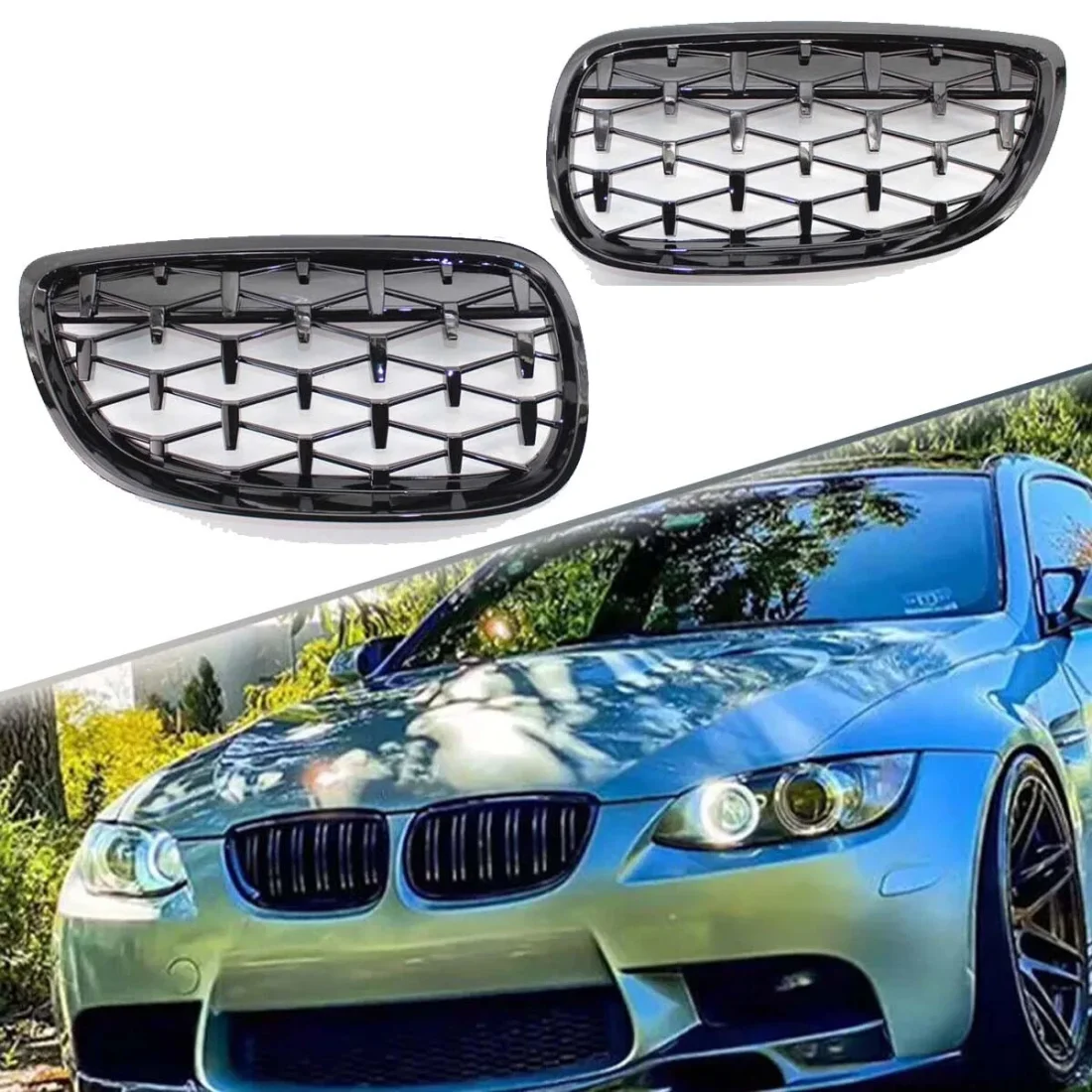 

1 Pair Car Front Bumper Kidney Grille Diamond Style Meteor Grill For BMW 3 Series E92 E93 Coupe 2006 2007 2008 2009