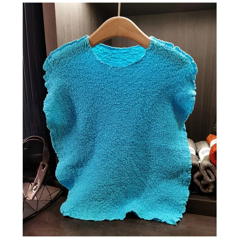 

Miyake Sponge Pleated Women T-shirt Elegant Temperament Fashionable Commuter Thin Undershirt Tops Thin Comfortable Soft Clothing