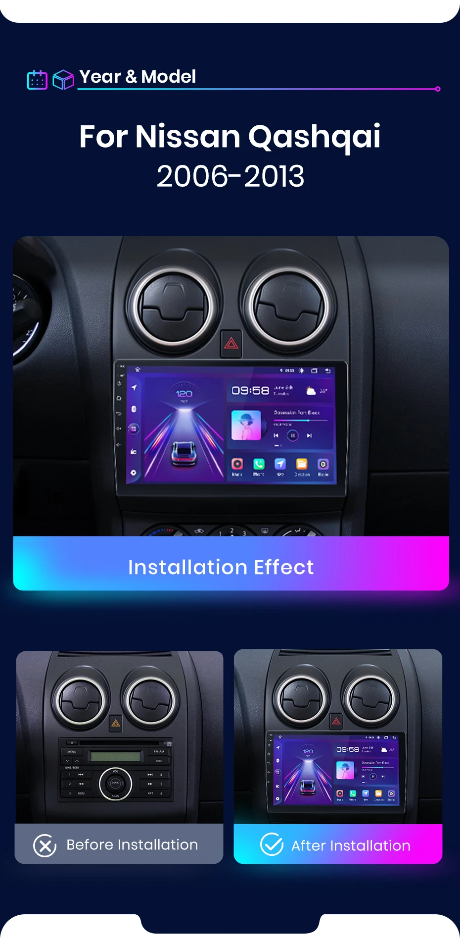 Junsun carplay android auto autoradio für nissan qashqai j10 2011-2015 gps intelligente systeme tereo multimedia autoradio – Detail 5
