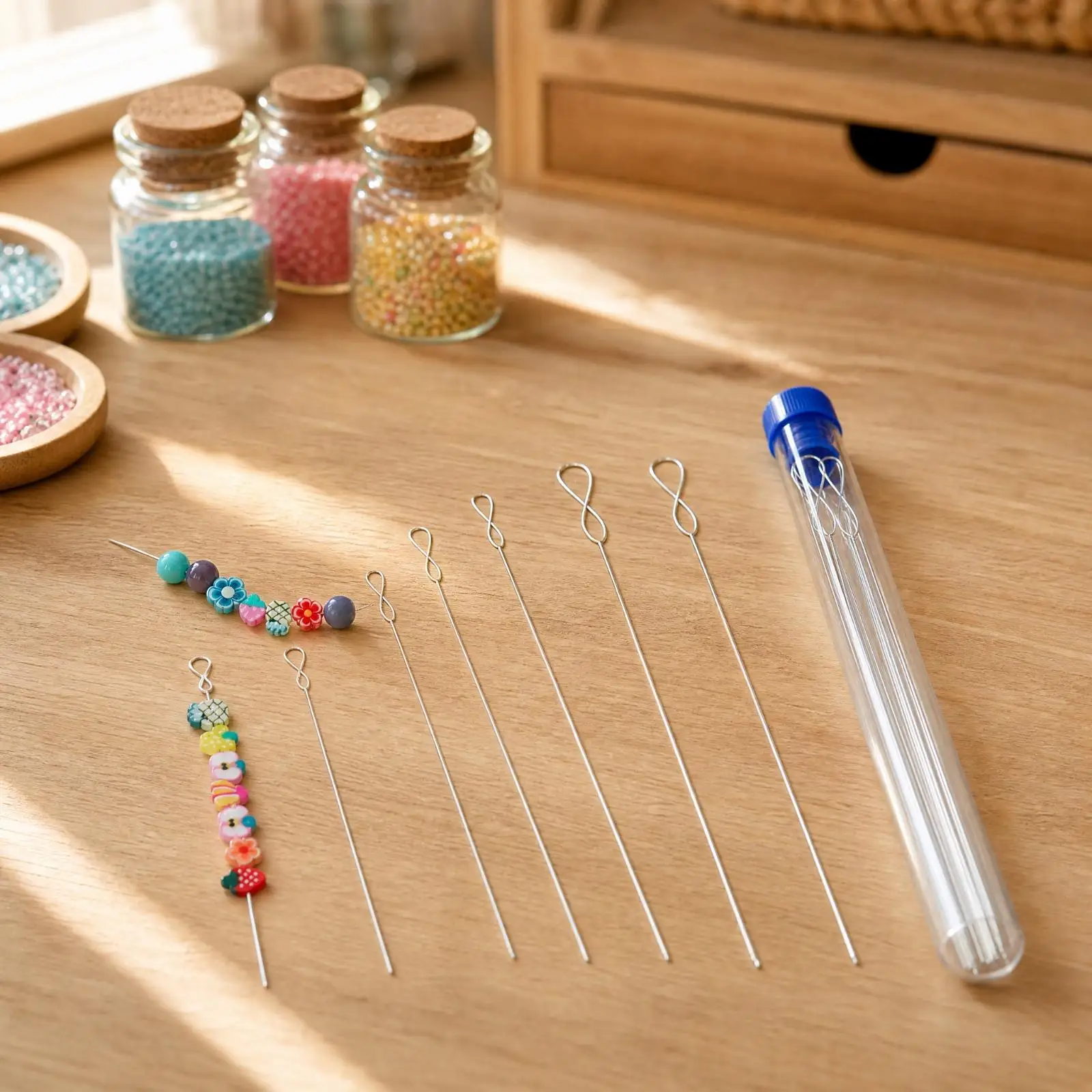 Beading for Seed Beads with Smooth Shaft and Looped Eye for Jewelry Design Tools
