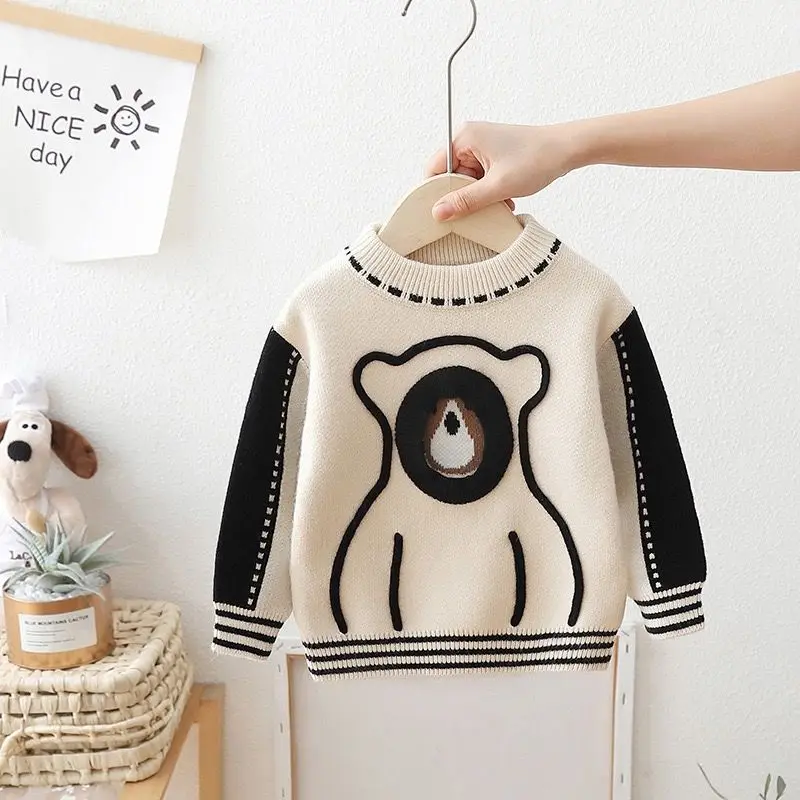 

2023 Winter New Fashion Versatile Preppy Style Children's Clothing Trend Print Round Neck Long Sleeve Simplicity Casual Sweater