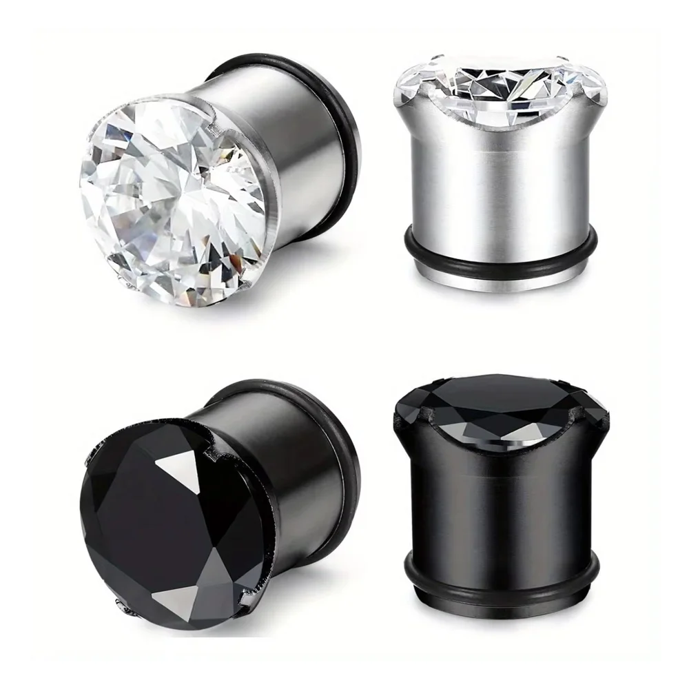 

FASACCO 2Pairs Stainless Steel Ear Gauges CZ Plugs Tunnel Ear Expander Stretcher Piercing