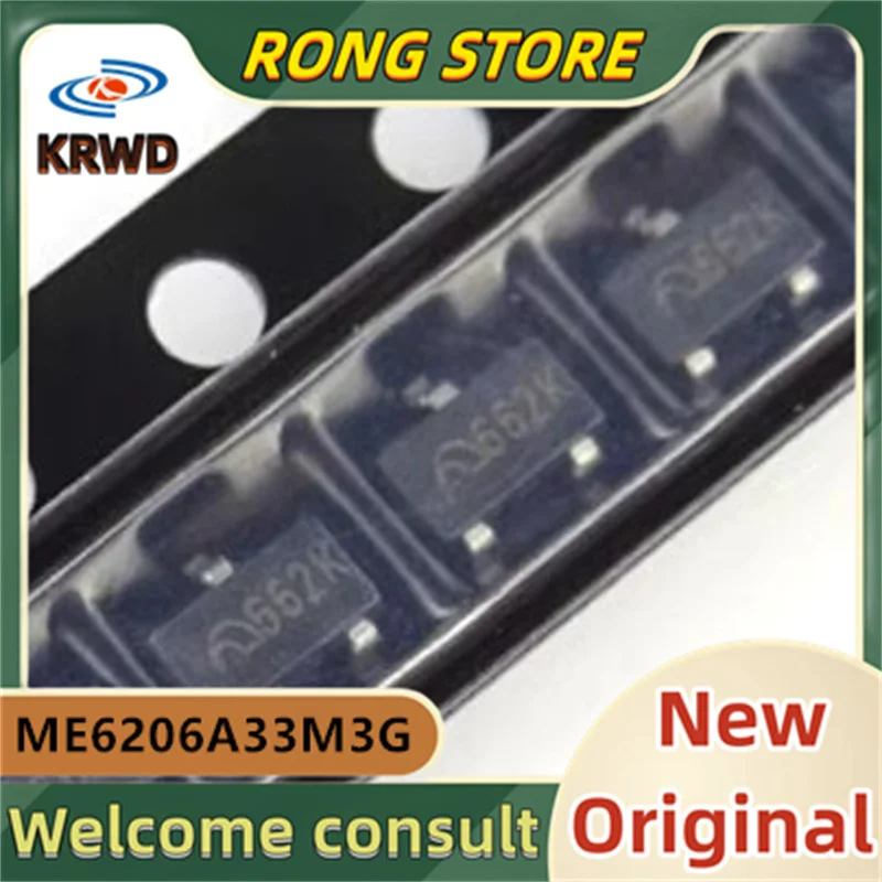 662K ME6206A33M3G ME6206A33 SOT-23-3 3.3V, novo e original, 80pcs