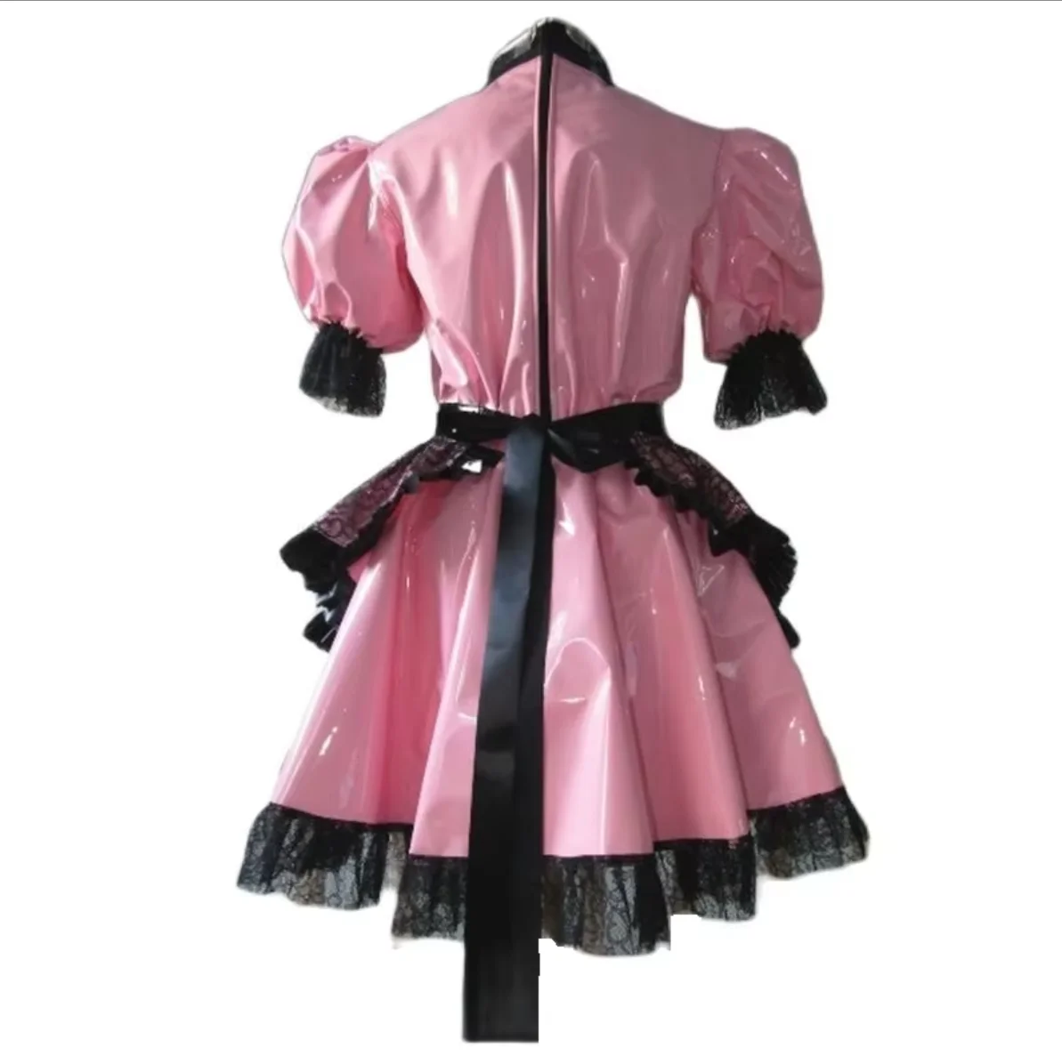 Hot Selling Sexy French Girl with Short Sleeved PVC Lace Patchwork Independent Apron, Sexy Gothic Adult Girl Dress