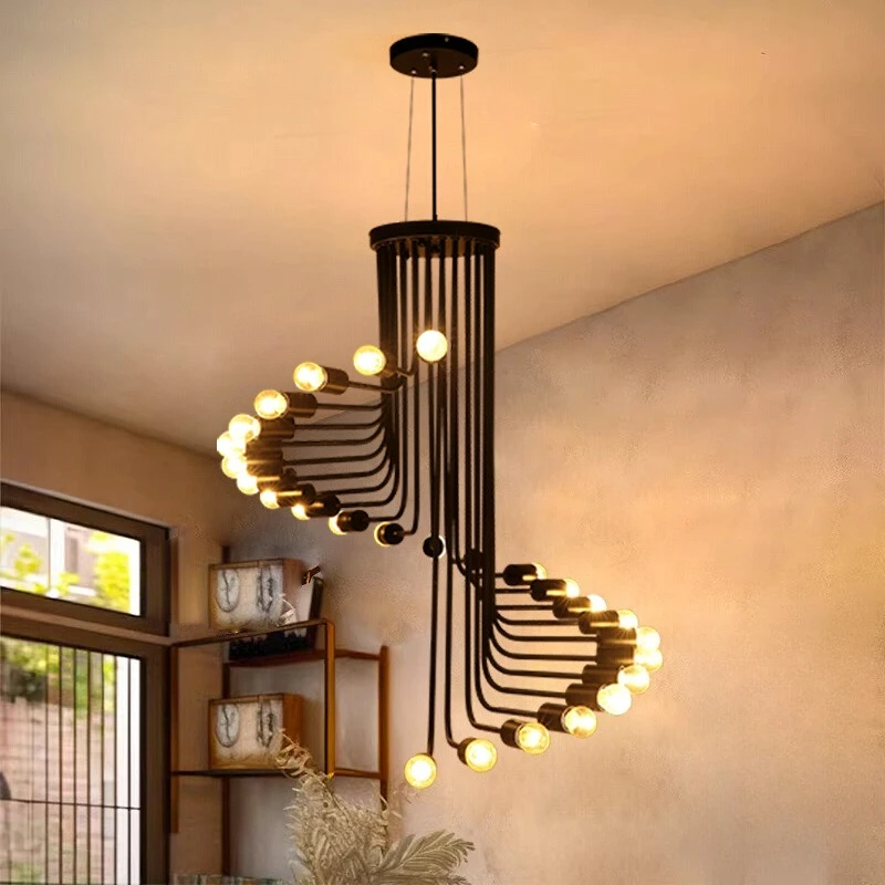Loft Industrial Style Retro Creative Personality Chandelier For Restaurant Living Room Coffee Shop Spiral Staircase Light