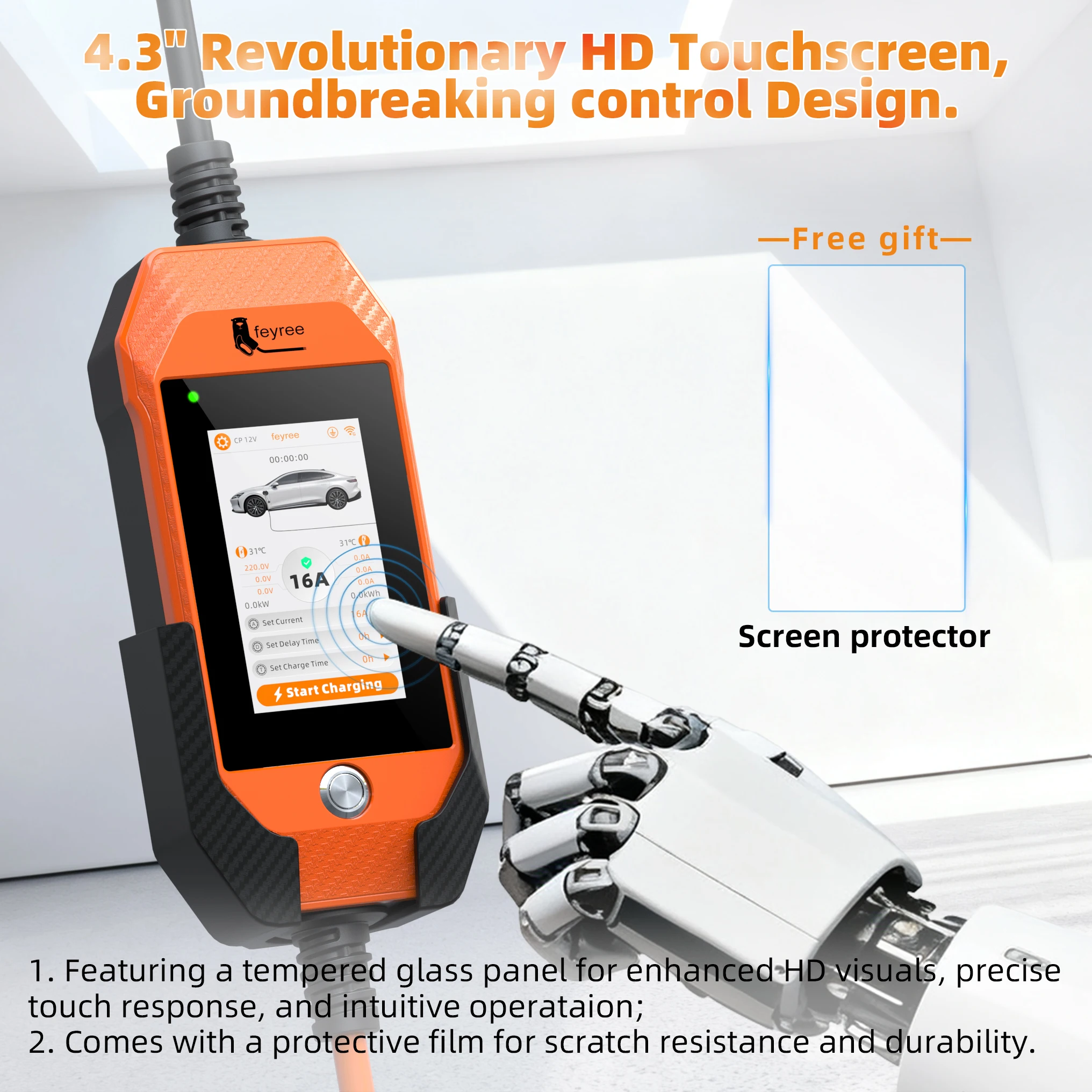 شاحن feyree GB/T EV 16A 3.5kW 1Phase 4.3 بوصة تعمل باللمس وتطبيق ذكي إصدار OTA تيار قابل للتعديل لشاحن السيارة الكهربائية #2