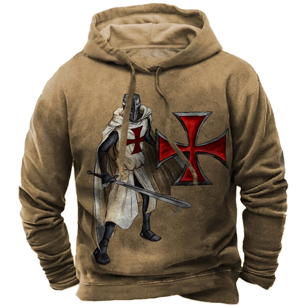 

Vintage Hoodie 3D printed Knight Temple For Men Sport Shirt Oversized Tops Retro Hooded Plus Size Fashionable Street Loose