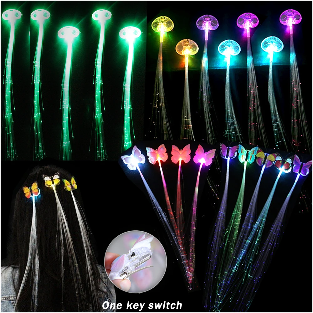 

5 Pcs Led Fairy Hair Accessories Colorful Butterfly Lights Braids Girls Glowing Party Gifts Headwear Halloween Christmas Wig Set