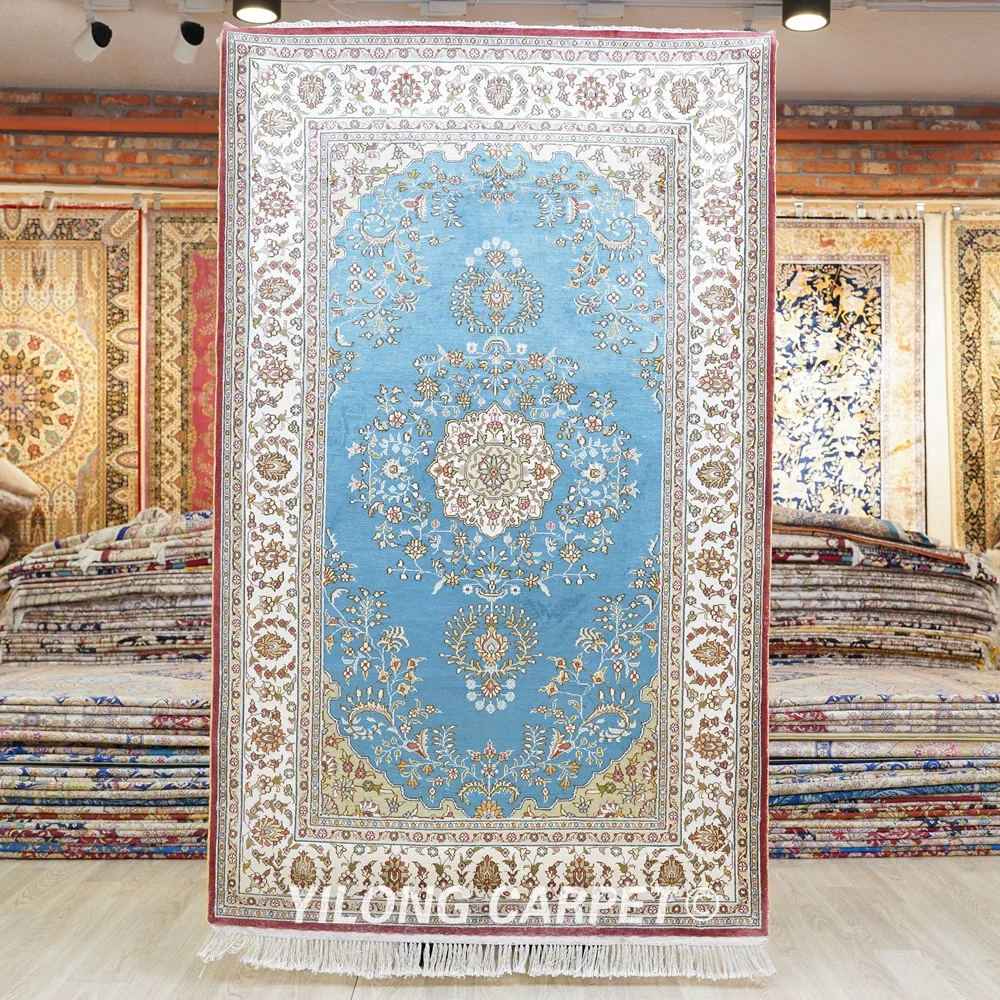 

3.5'x5.5' Antique Oriental Light Blue Carpet Exquisite Hand Knotted Hereke Silk Rugs (HF021A)