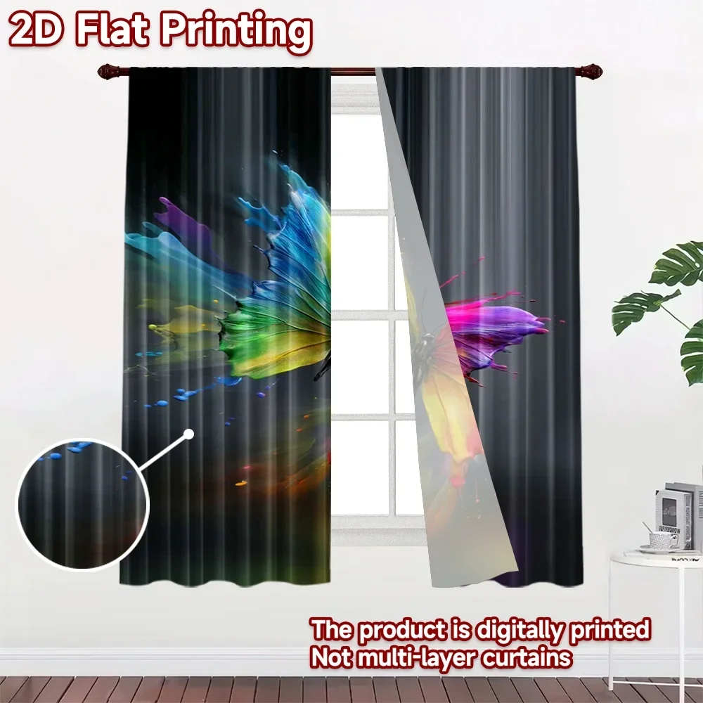 Vibrant Abstract Butterfly Design Curtains Pair for Window Home Decor Modern Watercolor Print Drapes 2pcs